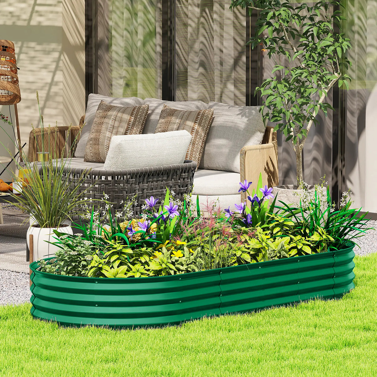 7' x 3' x 1' Galvanized Raised Garden Bed, Green Metal Plant Stake, Green Galvanized Planter Boxes at Gallery Canada