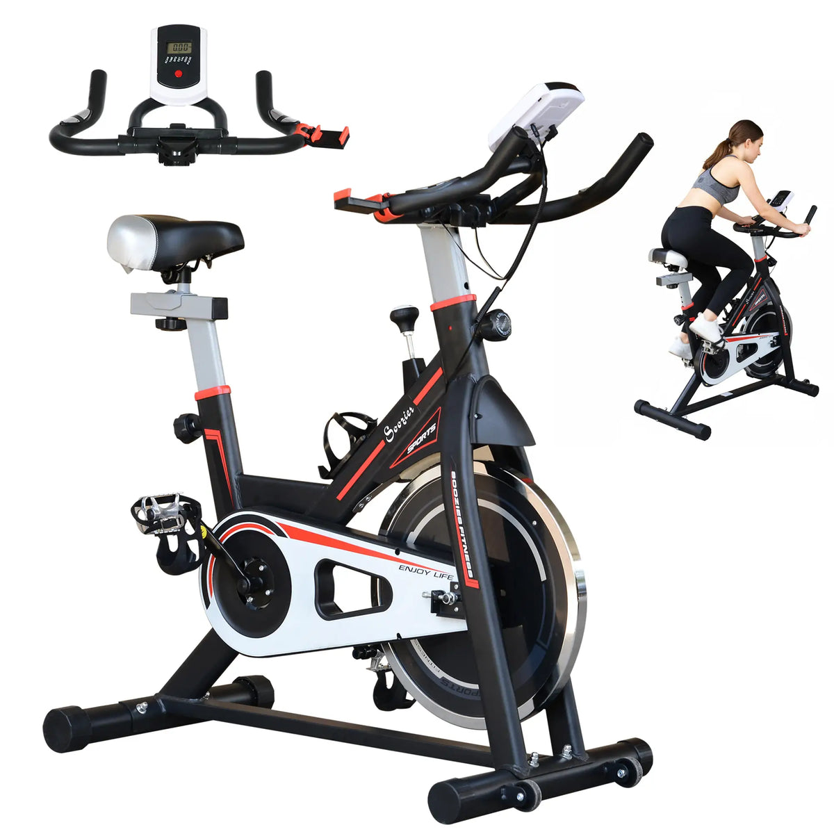 Upright Stationary Exercise Bike, Adjustable Resistance, LCD Monitor, Black Exercise & Stationary Bikes Black at Gallery Canada