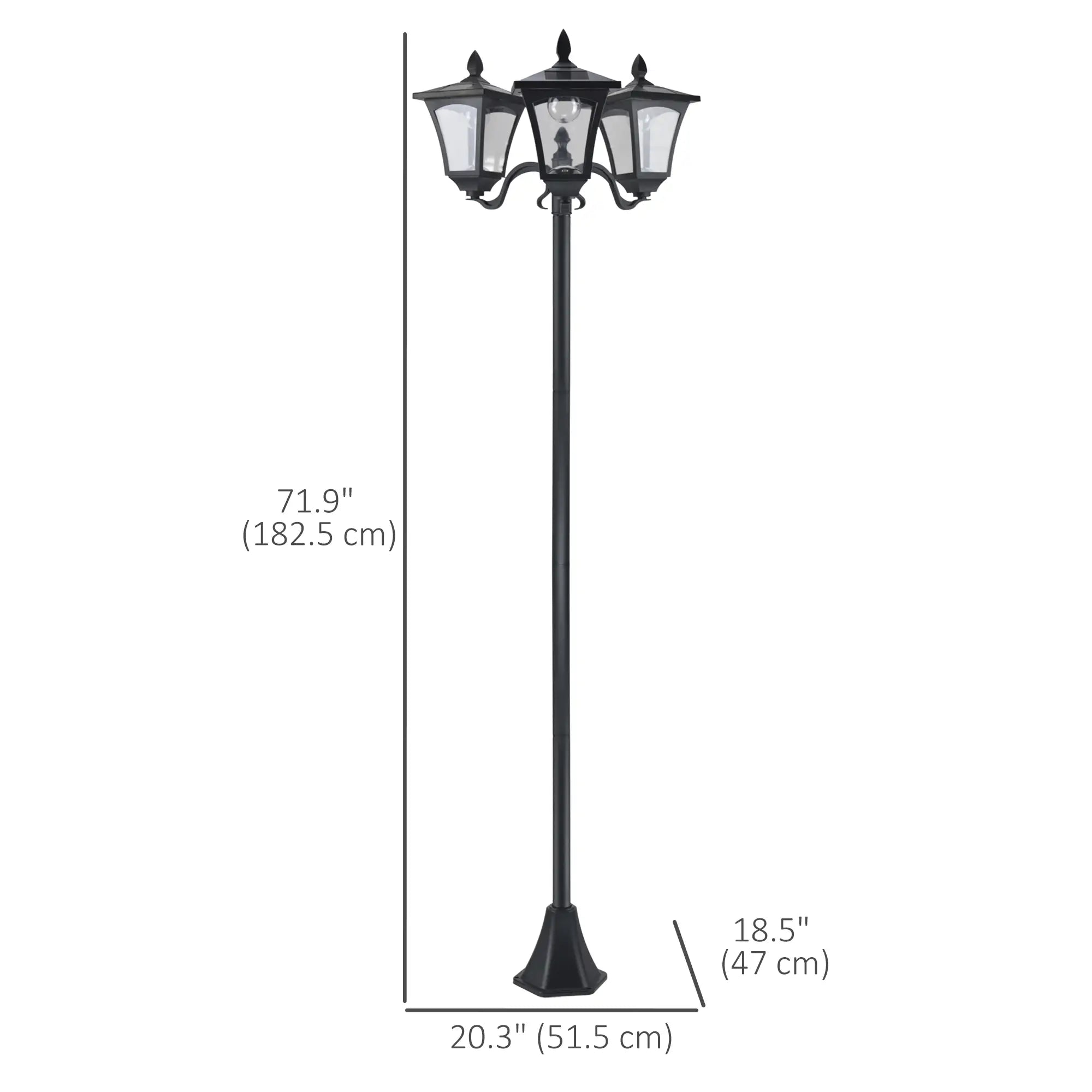 Triple Solar Lamp Post, LED Street Light, Vintage Outdoor, Waterproof, 72