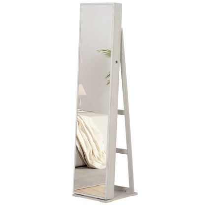 Mirror Jewelry Cabinet, Lockable Organizer with LED Lights, White Wood, White Jewelry Armoire & Jewellery Mirror Cabinets at Gallery Canada