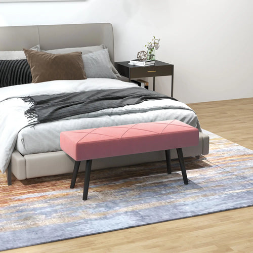 39 Inches Upholstered Bedroom Bench, Modern, Steel Legs, Pink