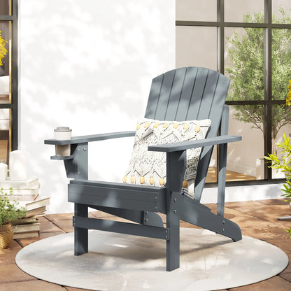 Classic Adirondack Chair, Garden Deck Chair with Cup Holder, Dark Grey Patio Chairs at Gallery Canada