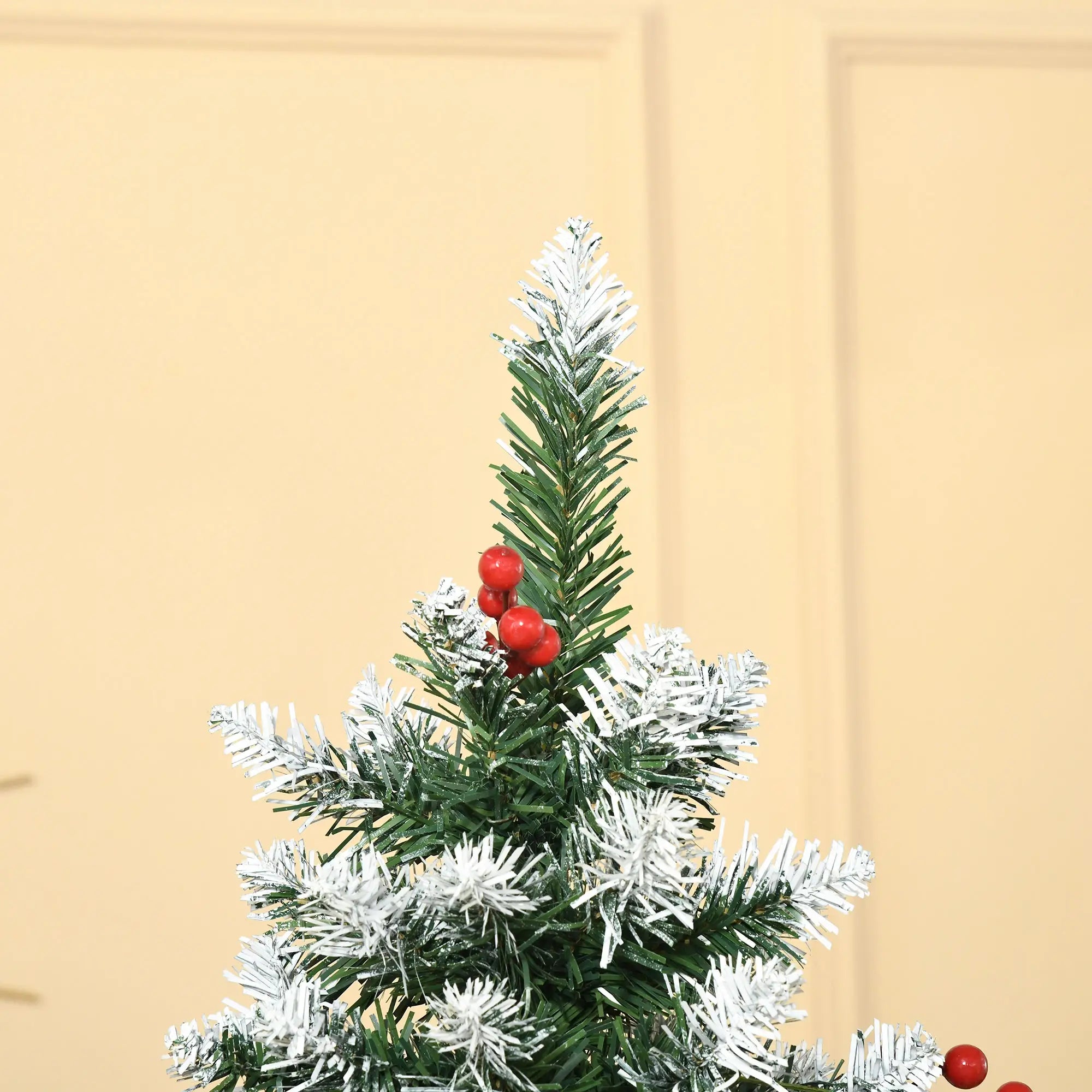 6ft Flocked Christmas Tree, Red Berries Pine Cones, Pencil Shape, Green Flocked Christmas Trees at Gallery Canada