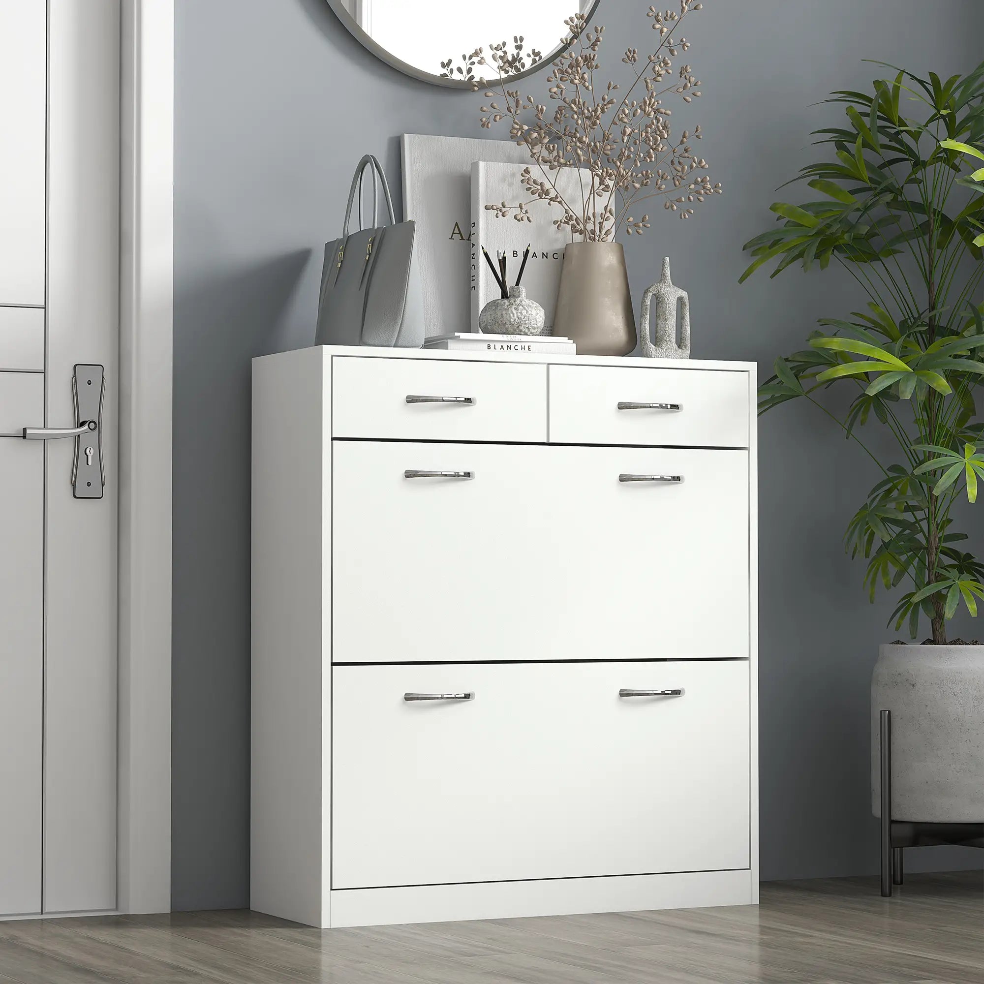 Narrow Shoe Storage, 2 Flip Drawers, Adjustable Shelves, 12 Pairs, White Shoe Storage Cabinets & Racks at Gallery Canada