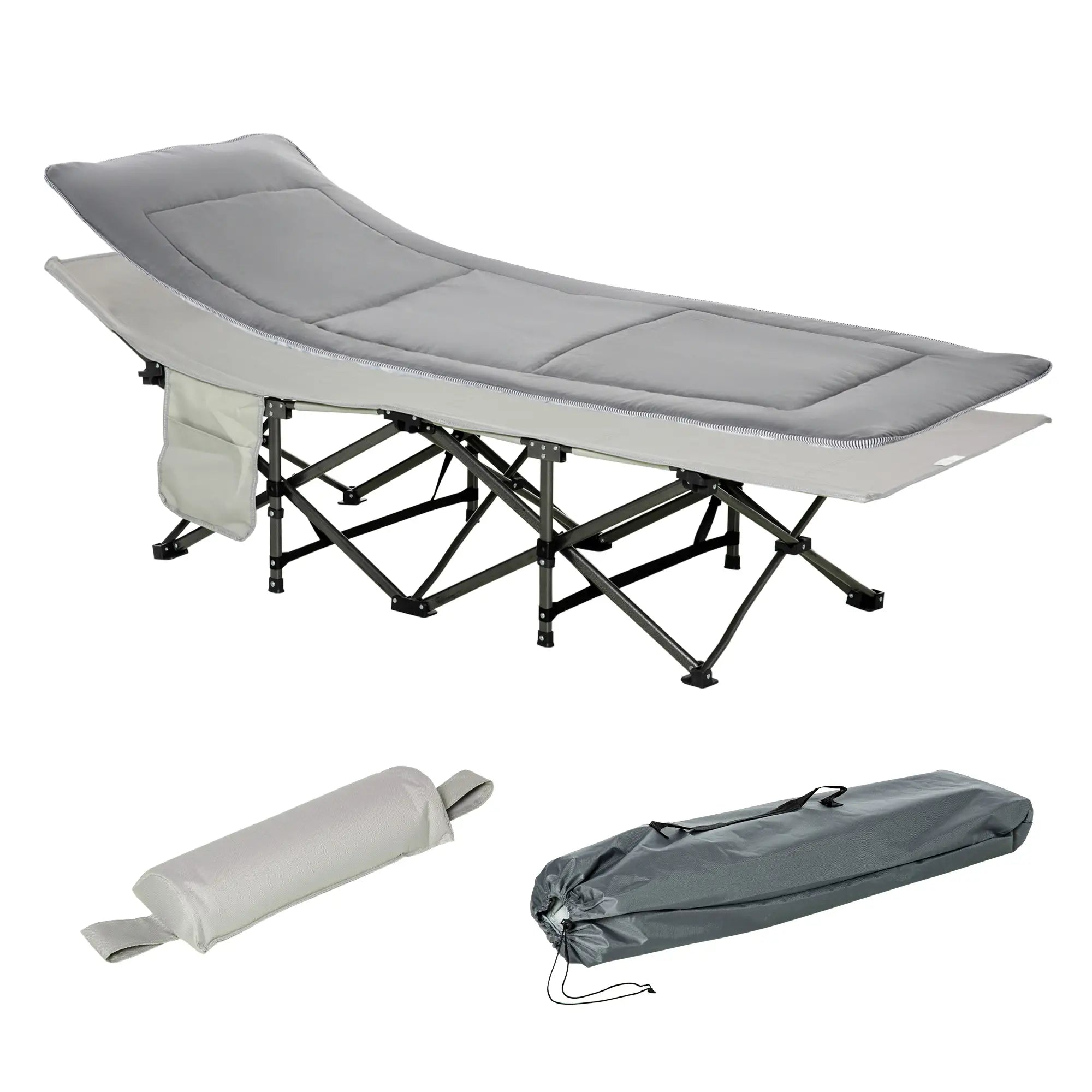 Folding Camping Cot with Mattress, Pillow, Double Layer Oxford, Carry Bag, Light Grey Camping Cots Light Grey at Gallery Canada
