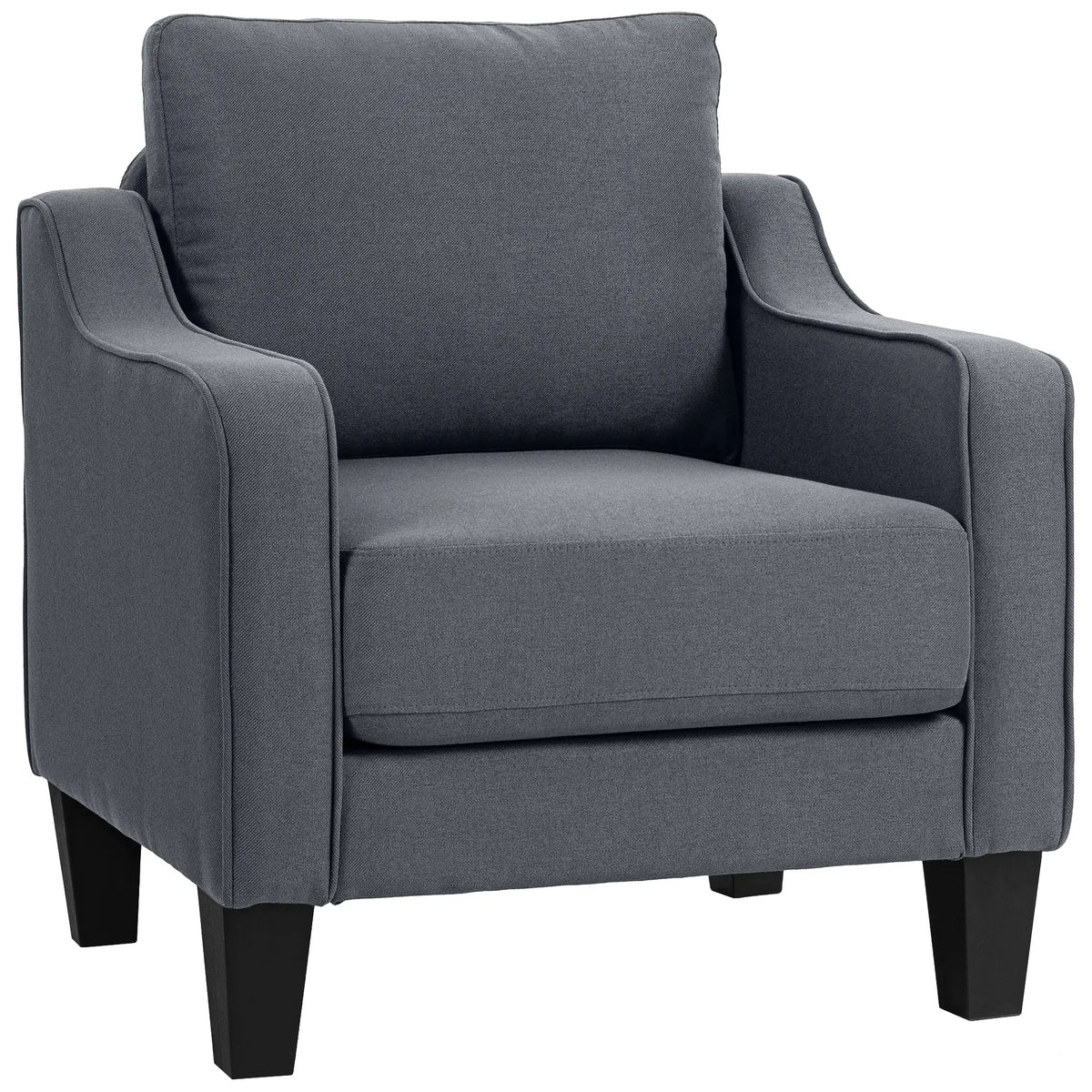 Modern Accent Armchair, Pocket Spring, Linen Upholstered, Thick Padded, Charcoal Grey Accent Chairs at Gallery Canada