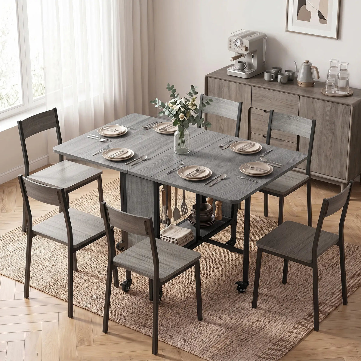 Folding Dining Table, Extendable Kitchen Table, Distressed Grey, Grey Bar Tables & Dining Tables at Gallery Canada