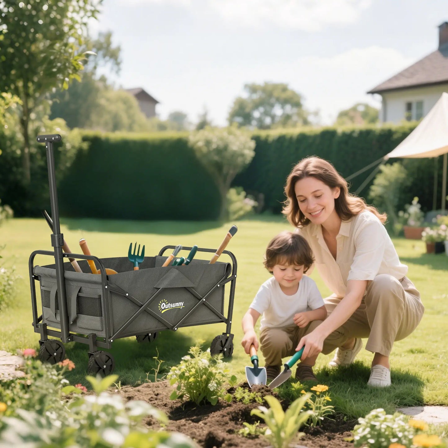 Collapsible Folding Garden Cart, Heavy Duty Lawn Wagon, Grey Bike Cargo Trailers at Gallery Canada