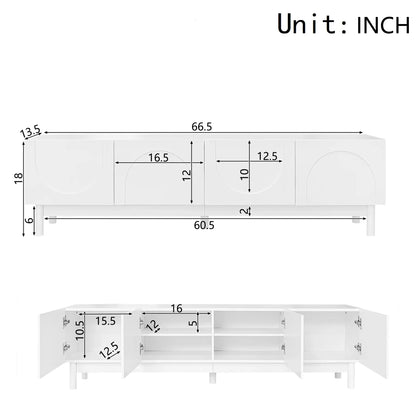 TV Stand, Wave Shaped Doors, Sturdy Legs, 66.5" L x 13.5" W x 18" H, White TV Stands at Gallery Canada