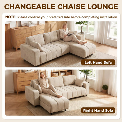 3-Seater L-Shape Sectional Sofa with Chaise, Spring Cushion, Pillows, Beige L Shaped Couchs at Gallery Canada