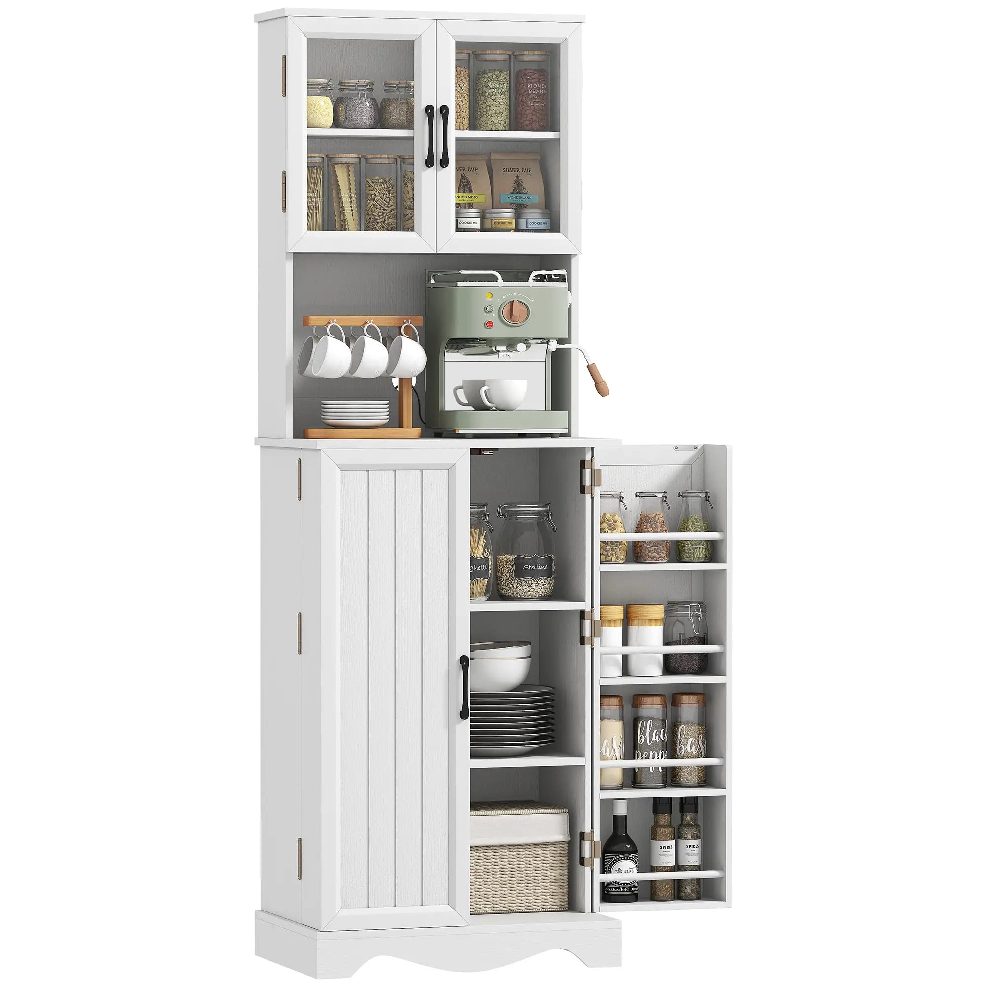 71 Inch Kitchen Pantry Cabinet, Freestanding Hutch with 8 Shelves, White Kitchen Pantry Cabinets at Gallery Canada