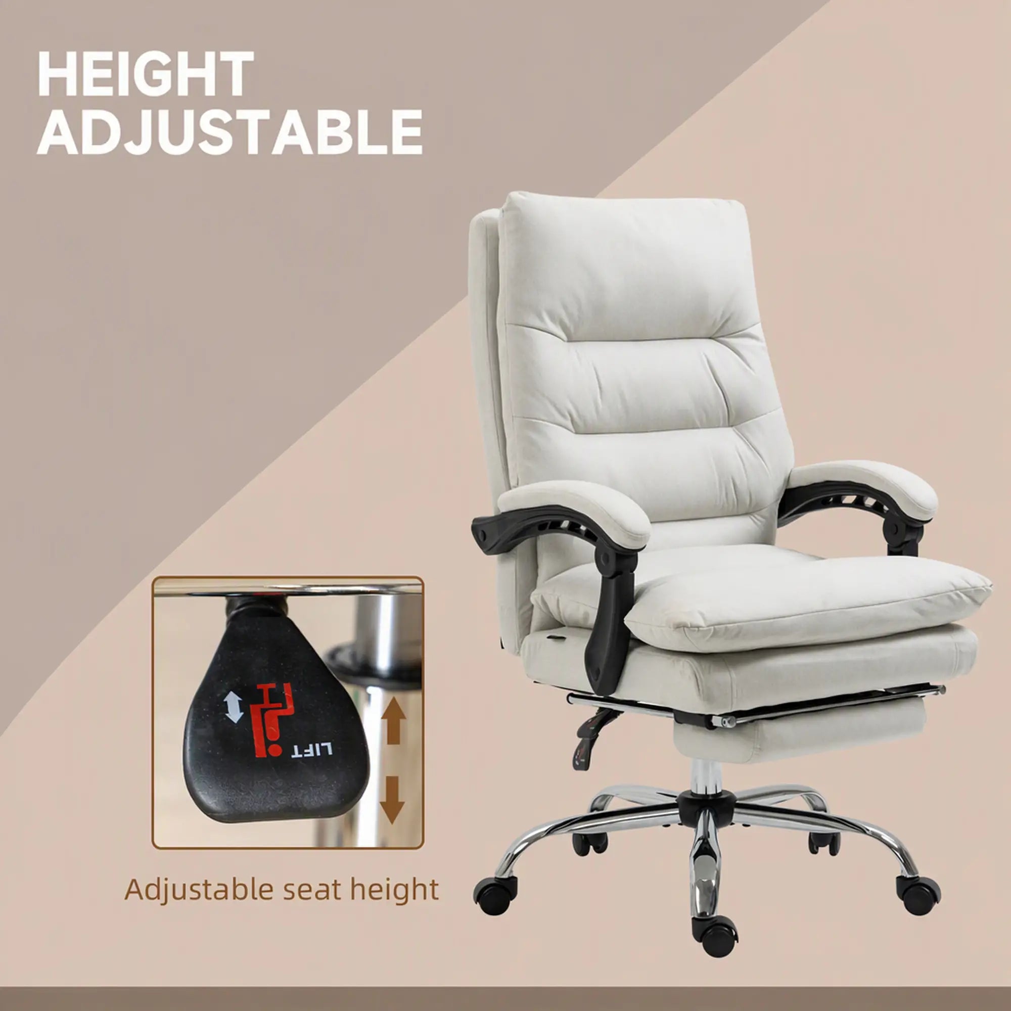 Executive Office Chair with Massage and Heat, Reclining Computer Chair with Footrest, Cream White Massage Chairs at Gallery Canada