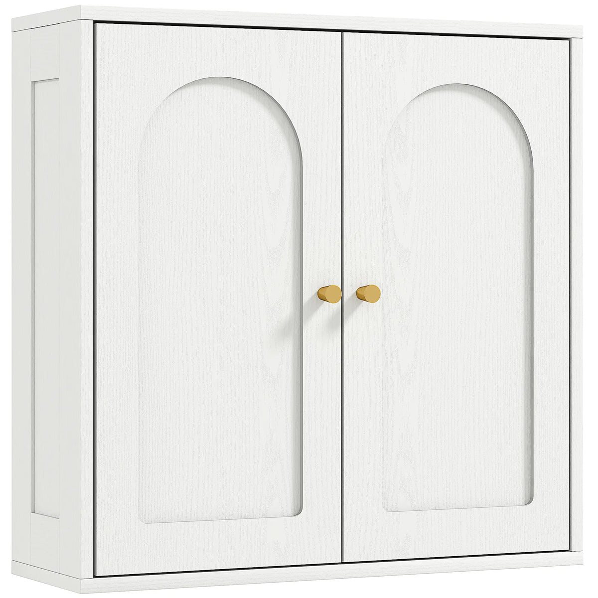 Modern Medicine Cabinet, Wood Grain, 2 Arched Doors, Gold Handles, White Bathroom Cabinets White Wood Grain at Gallery Canada