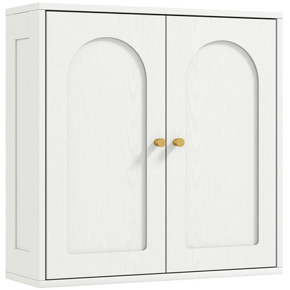 Modern Medicine Cabinet, Wood Grain, 2 Arched Doors, Gold Handles, White Bathroom Cabinets White Wood Grain at Gallery Canada