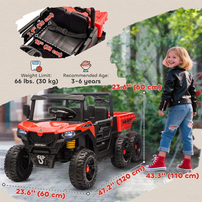24V 4WD Kids Ride On Truck, 6 Wheels, 2 Seater, Remote, Dump Bed, Red Electric Toy Cars at Gallery Canada