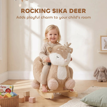 Toddler Rocking Horse, Deer Sound Seat Belt Rocking Stopper, Brown, Brown Rocking Horses at Gallery Canada