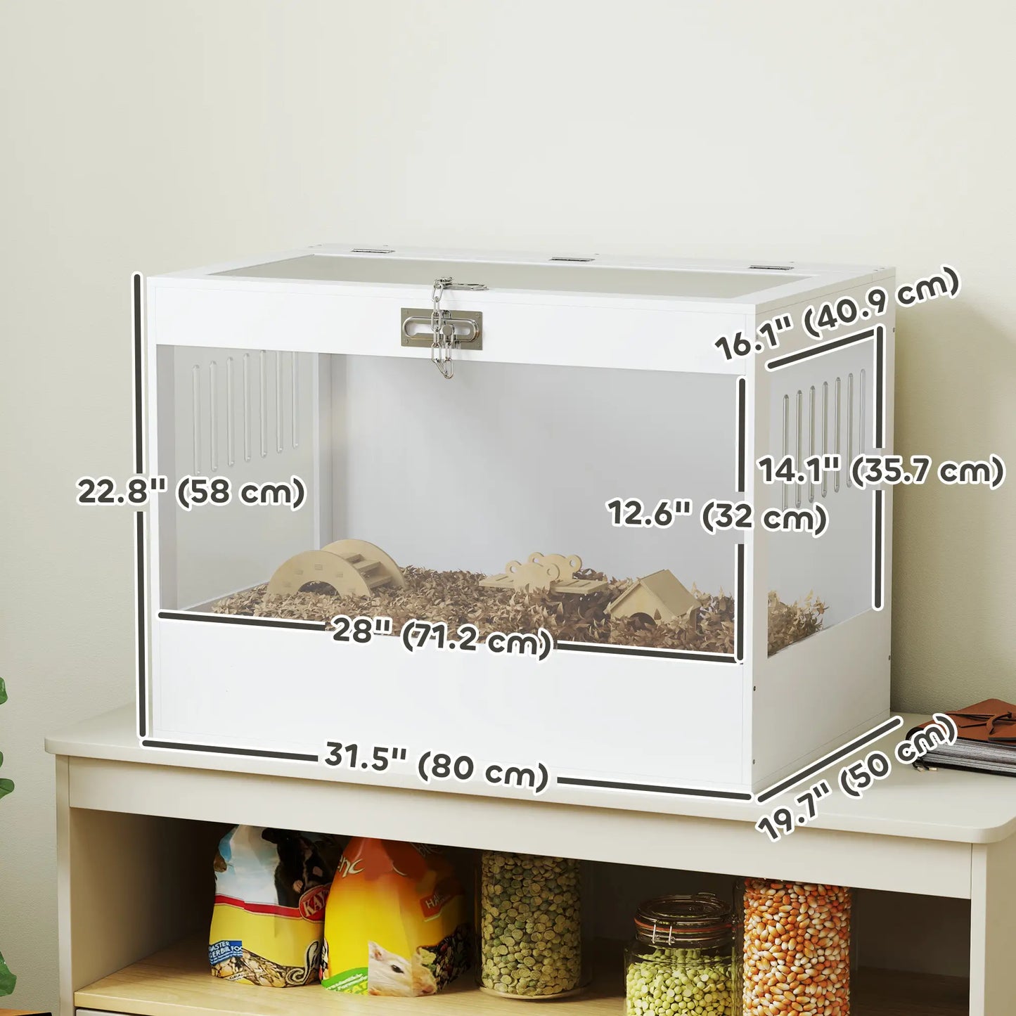 31.5"L Hamster Cage, Openable Top, Hut, Seesaw, Ladder, White Hamster Cages at Gallery Canada
