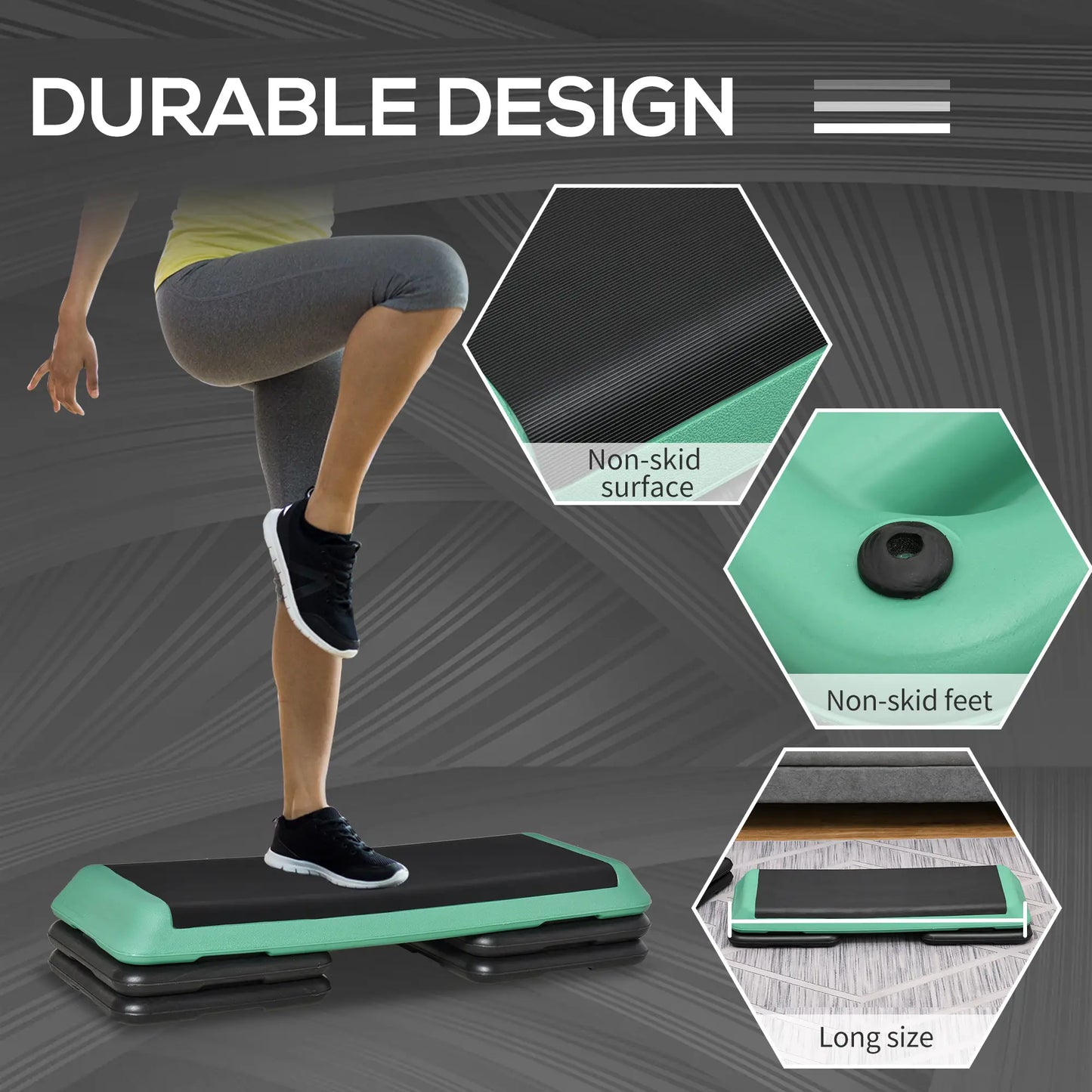 43" Adjustable Aerobic Stepper, 3 Level Risers, Cardio Fitness, Black, Green Aerobic Equipment at Gallery Canada