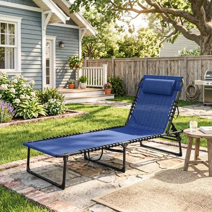 Outdoor Folding Lounge Chair, 4-Level Adjustable, Navy Blue Lounger Chairs at Gallery Canada