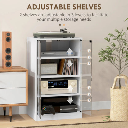 5-Tier Media Cabinet, Adjustable Shelves, Tempered Glass Doors, Distressed, White Storage Cabinets at Gallery Canada