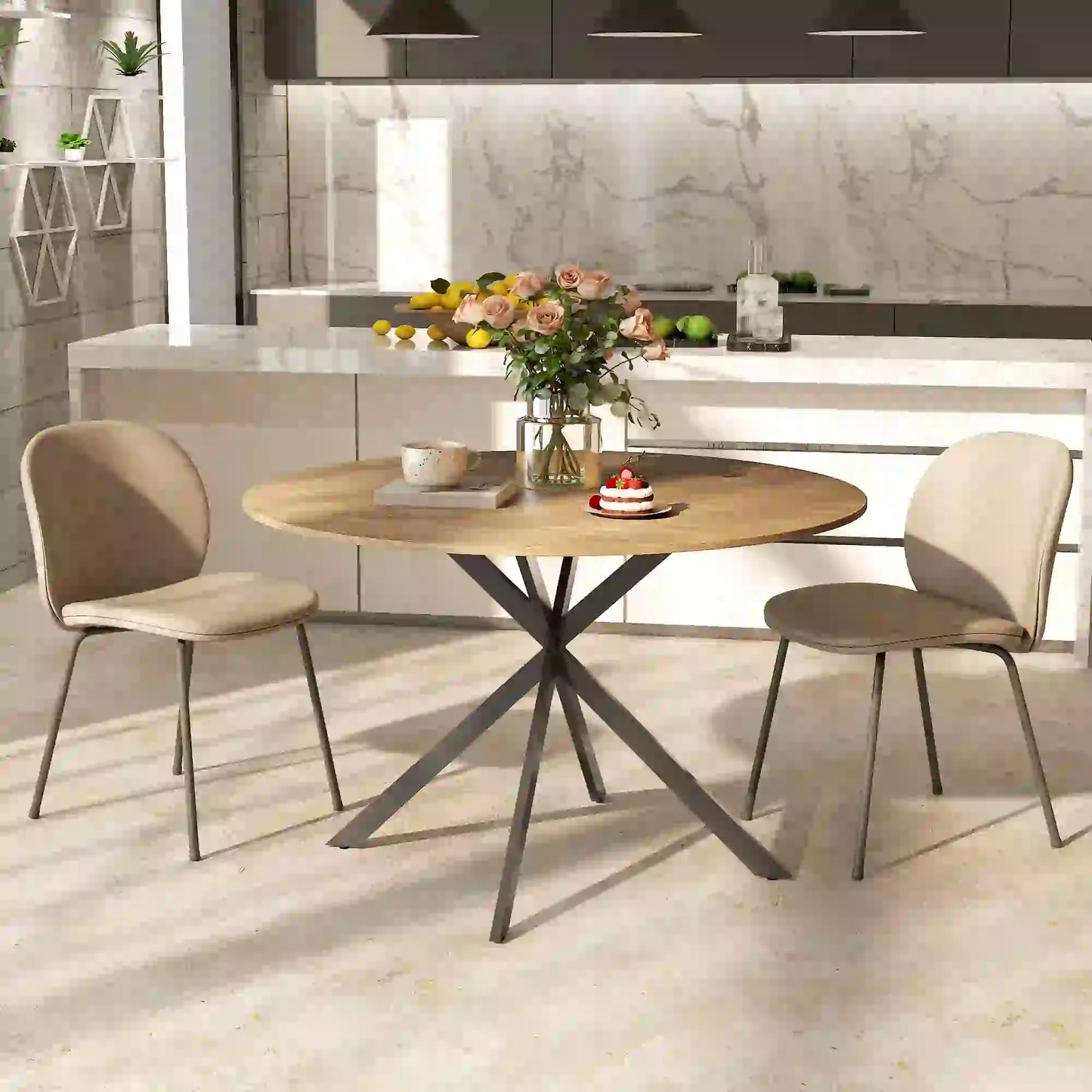 47" Round Kitchen Table For 4, Industrial Dining Table, And Black, Brown Dining Tables at Gallery Canada