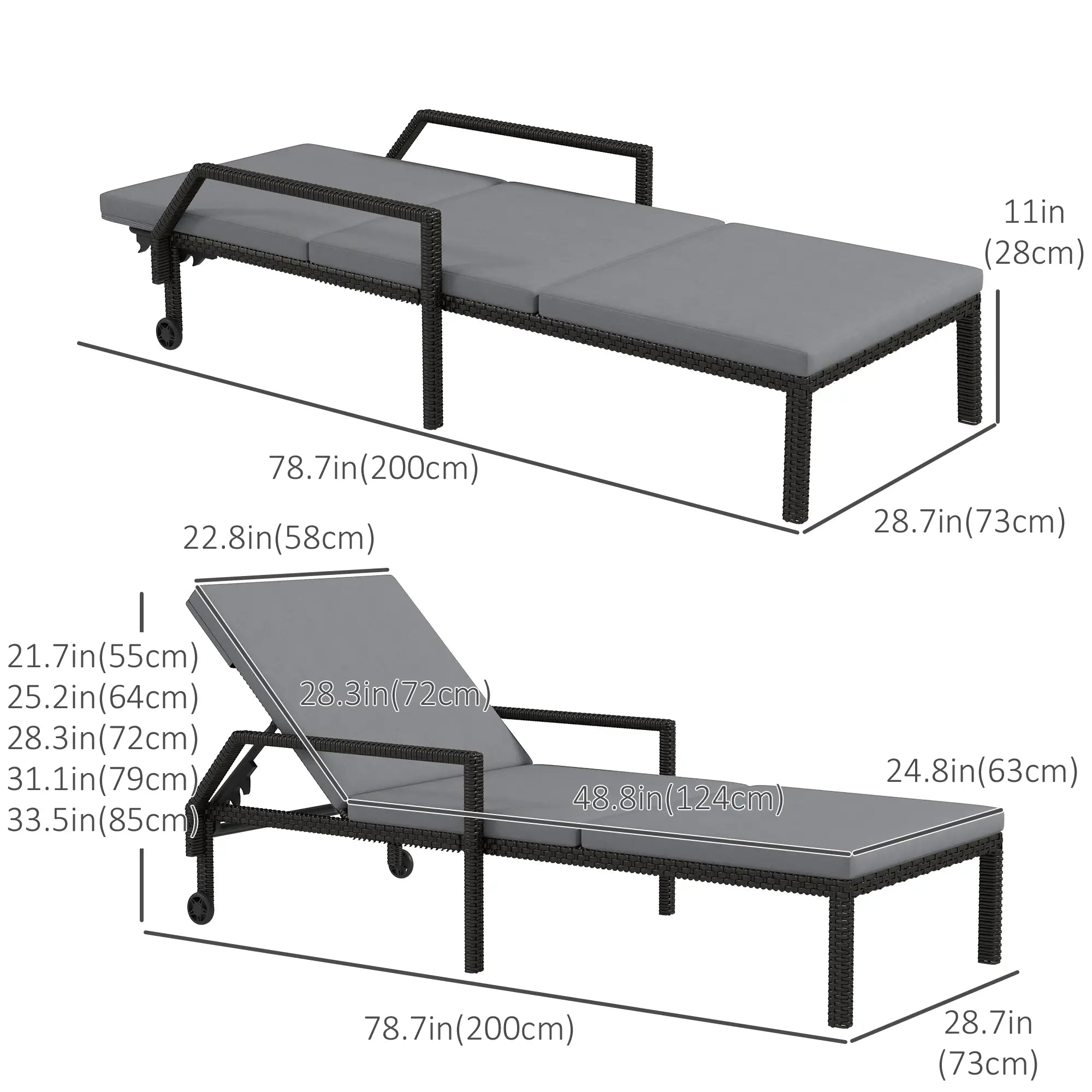 Wicker Chaise Lounger, 5-Level Adjustable Backrest, Light Grey Chaise Loungers at Gallery Canada