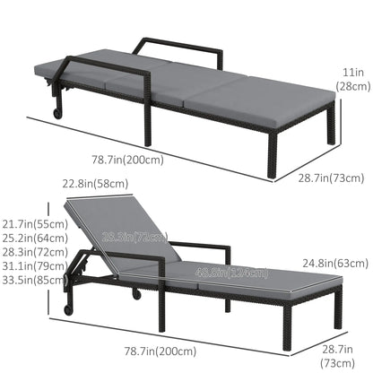 Wicker Chaise Lounger, 5-Level Adjustable Backrest, Light Grey Chaise Loungers at Gallery Canada