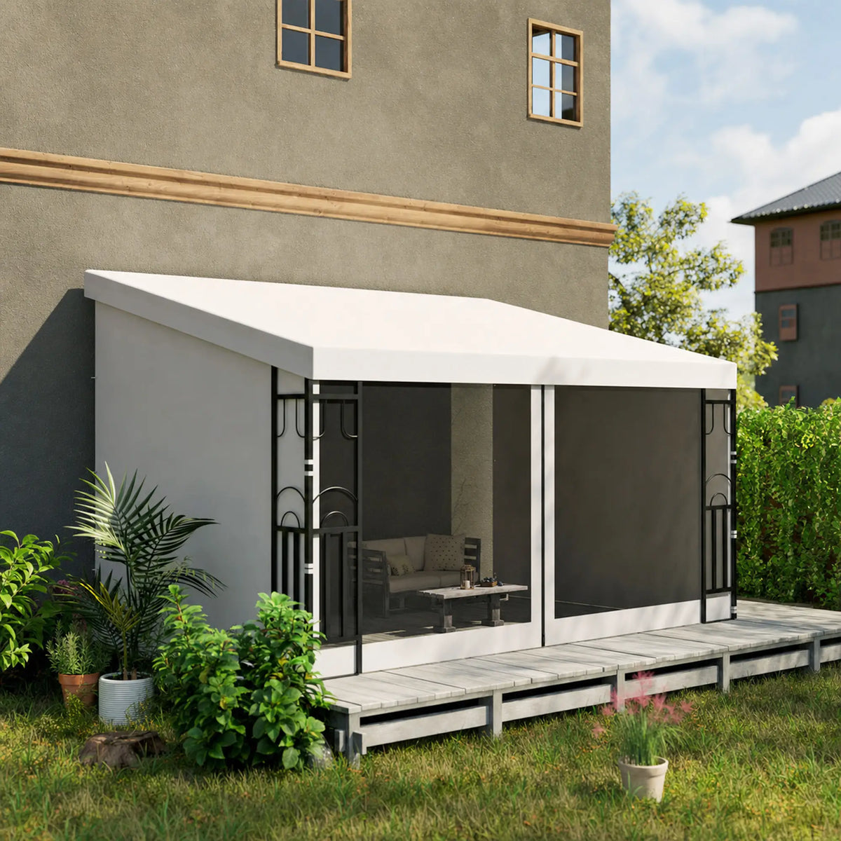 10' x 13' Outdoor Pergola, UV Resistant, with Curtains, Beige Pergolas at Gallery Canada