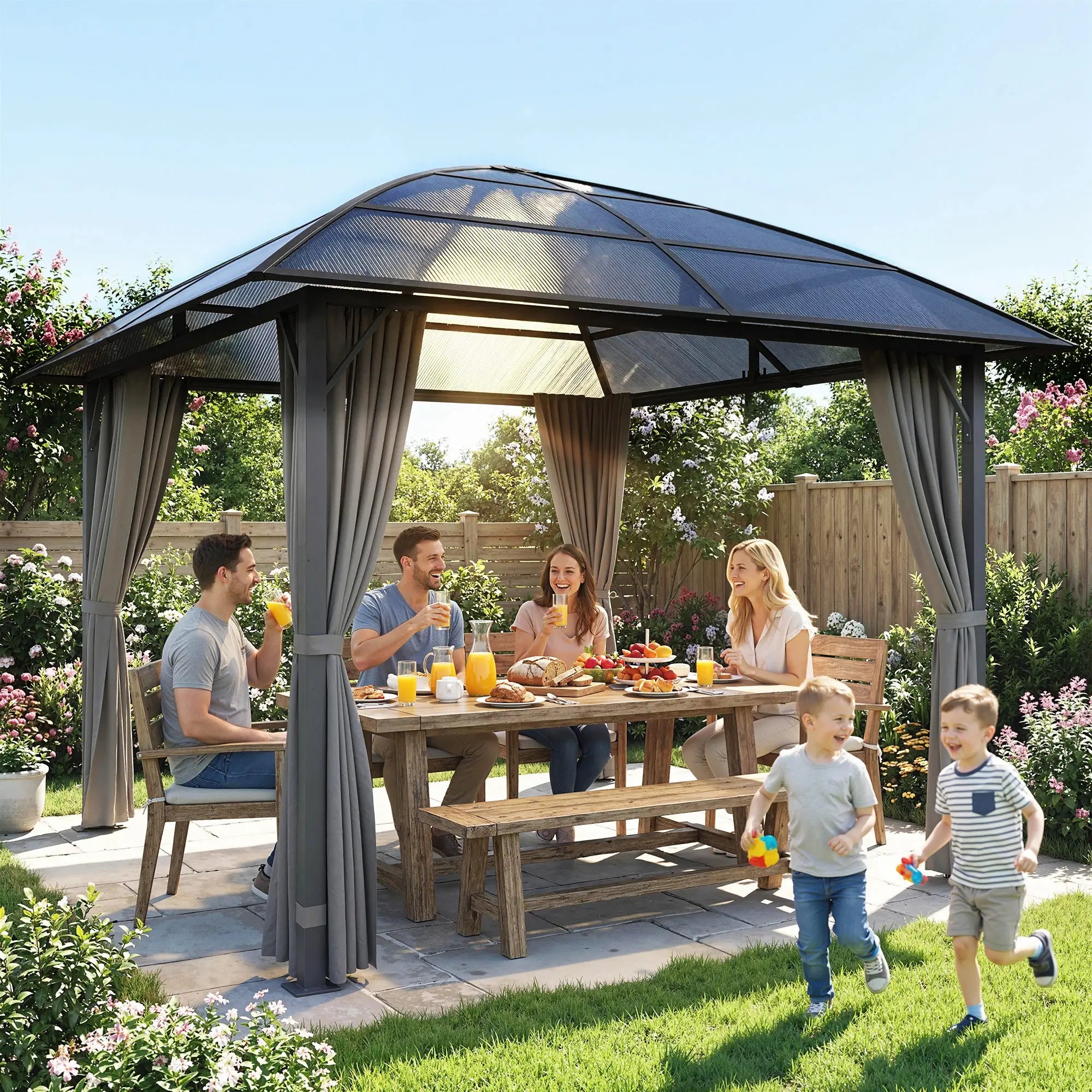 10' x 10' Hardtop Gazebo, Steel Frame, UV50+ Polycarbonate Roof, Light Grey Gazebos at Gallery Canada