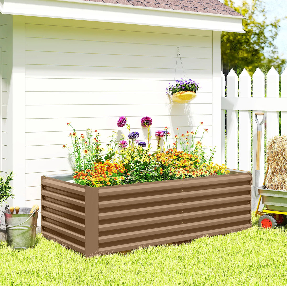 6' x 3' x 2' Raised Garden Bed, Galvanized Planter Box, Brown