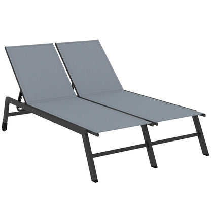 Chaise Lounge Chair For 2 Person, 5-Position Adjustable With Wheels