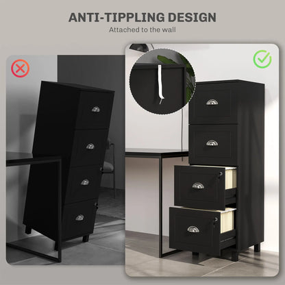 4 Drawer File Cabinet with Lock, A4 Letter Size, Black Office Cabinets & Cupboards at Gallery Canada