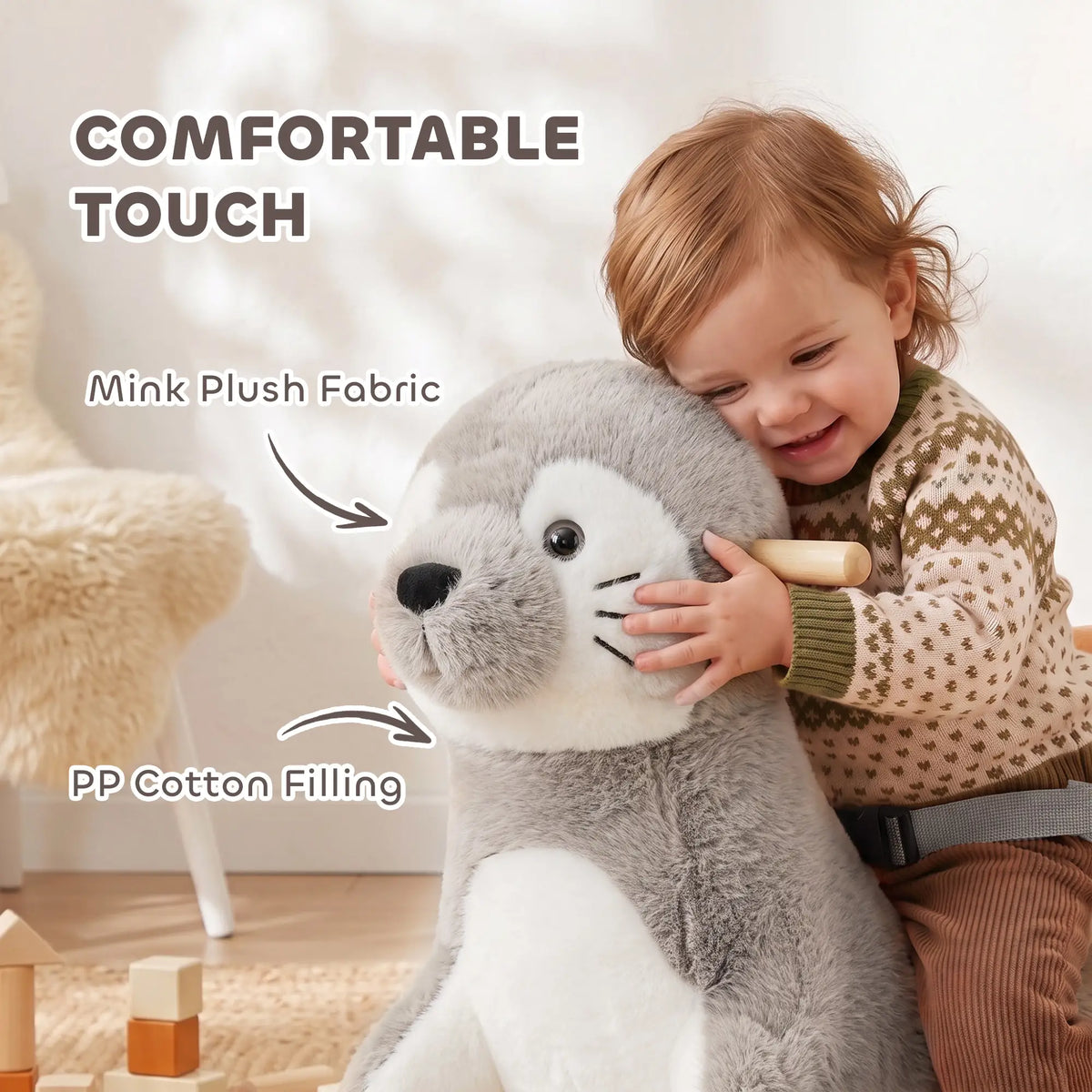 Plush Seal Ride-On Rocking Horse, 12-36 Months, Grey, Grey Rocking Horses at Gallery Canada