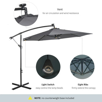 10ft Outdoor Cantilever Umbrella, Solar Lights, Adjustable Angle, Dark Gray Cantilever Umbrellas at Gallery Canada