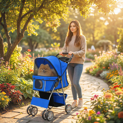 Foldable Pet Stroller, 360° Swivel Wheels, Reflective Strips, Blue Dog Bike Trailers & Strollers at Gallery Canada