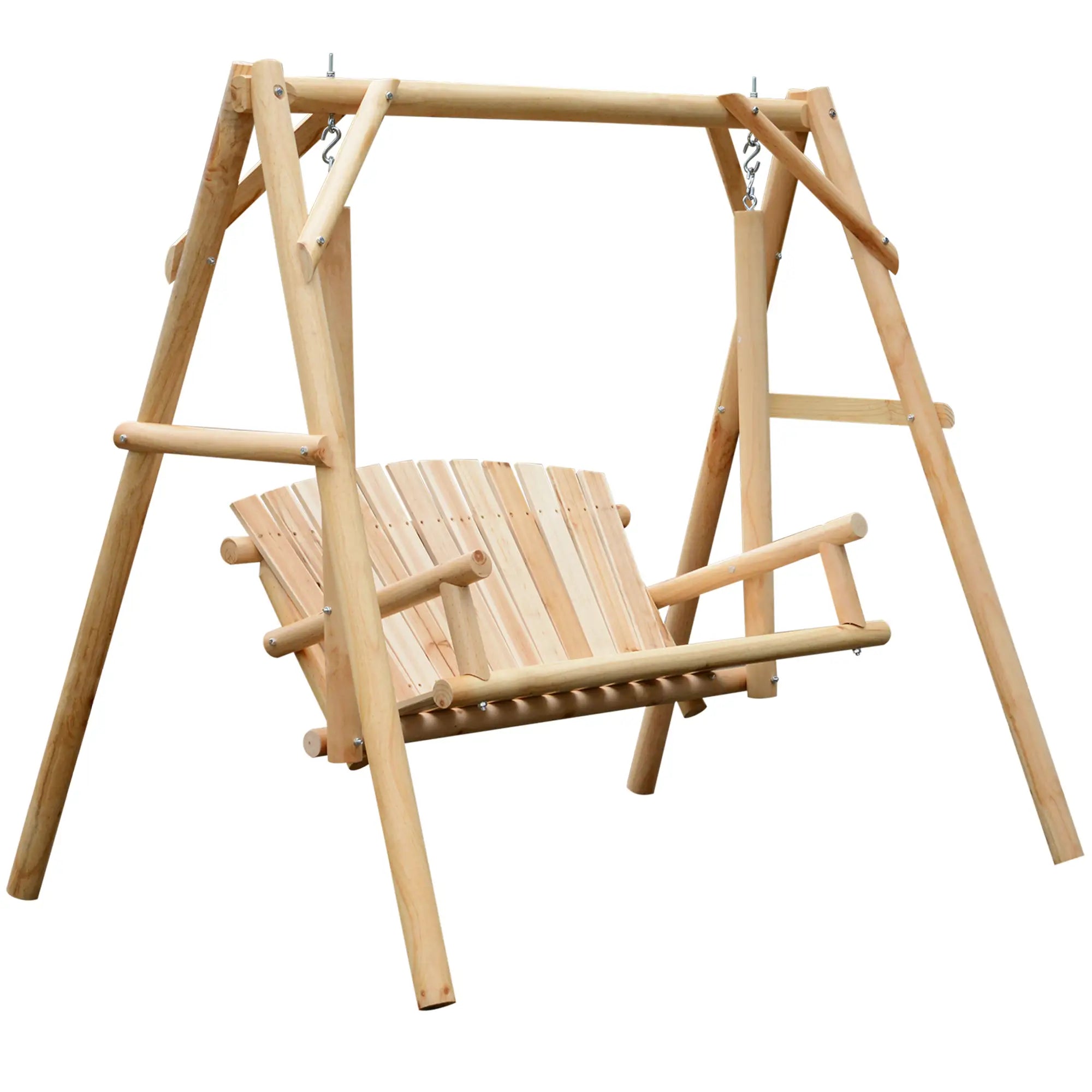 Freestanding 6.5' Wooden Loveseat Swing, Natural Patio Swings with Stand at Gallery Canada