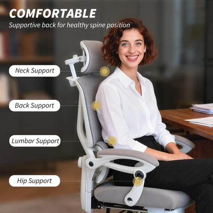 Mesh Desk Chair With Adjustable Headrest, Light Grey Task Chairs at Gallery Canada