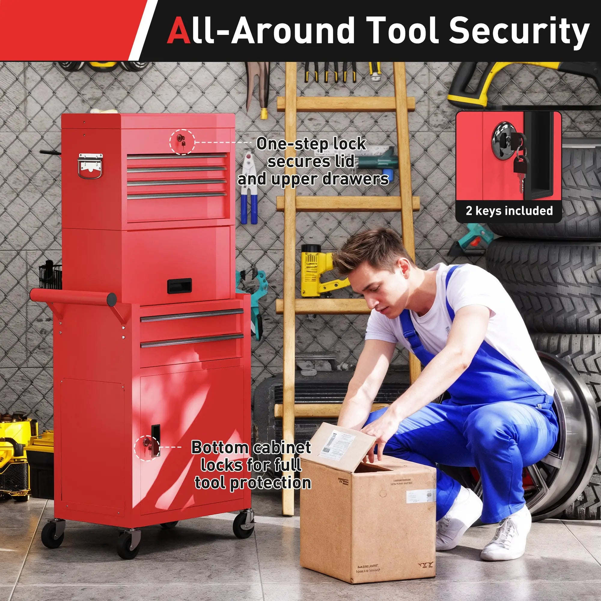 Large Tool Cabinet, 3-in-1 Rolling Chest, Storage Organizer with 6 Drawers, Red Tool Organizers at Gallery Canada