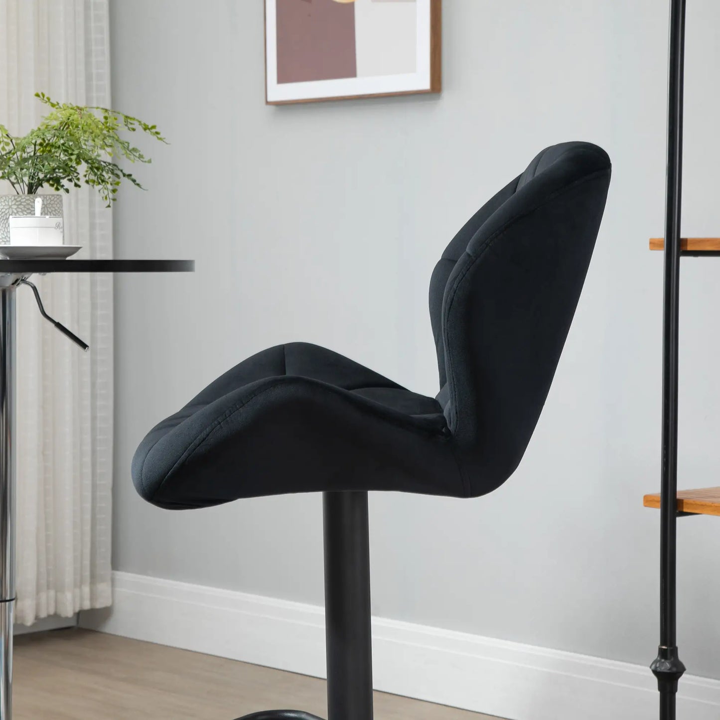 Adjustable Height Fabric Bar Stool Set of 2, Swivel Seat, Black Bar Stools at Gallery Canada
