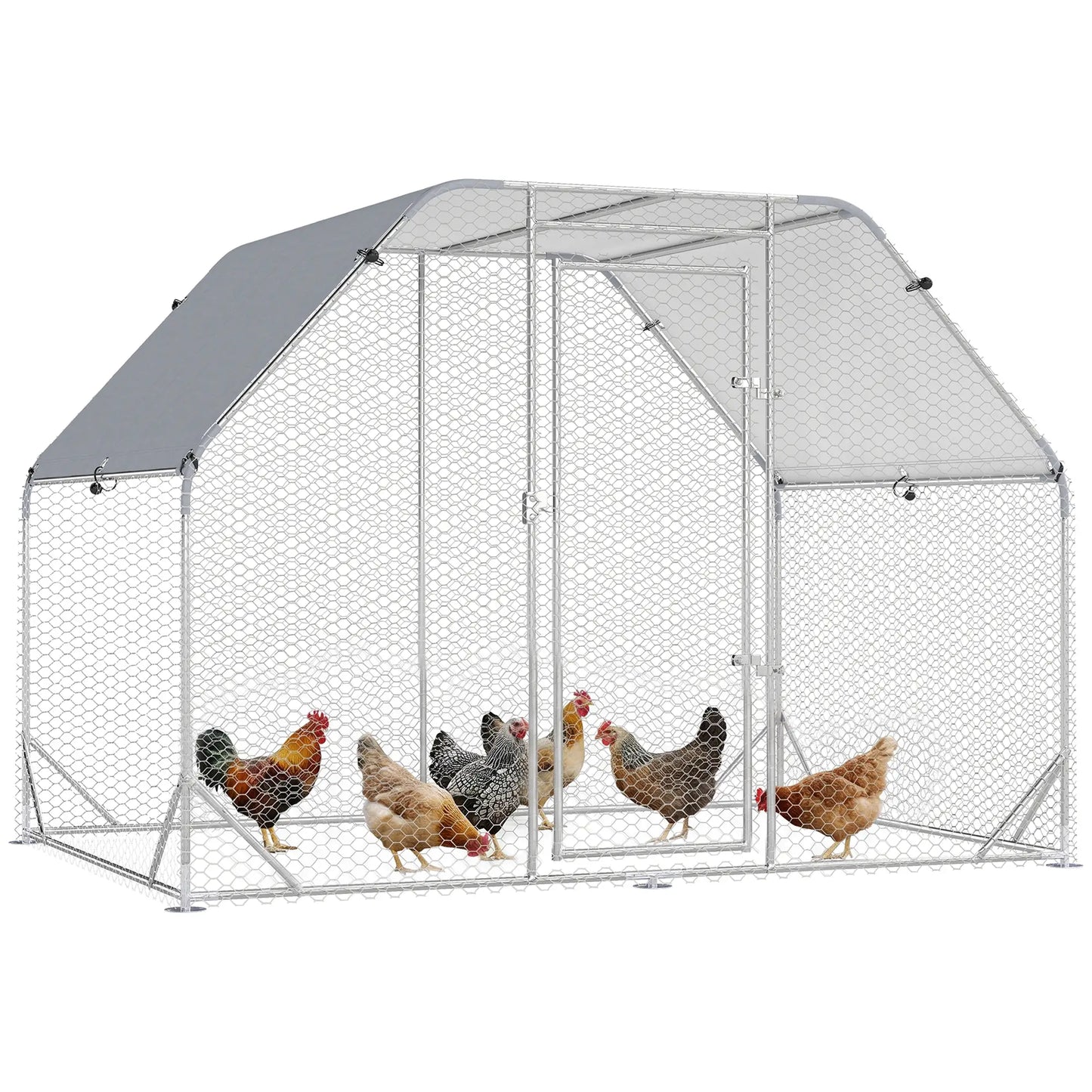 Large Metal Chicken Coop, Walk-In Poultry Enclosure, 9.2' x 6.2' x 6.5', Silver Chicken Coops Silver, Silver Grey at Gallery Canada
