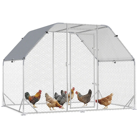 Large Metal Chicken Coop, Walk-In Poultry Enclosure, 9.2' x 6.2' x 6.5', Silver Chicken Coops Silver, Silver Grey at Gallery Canada