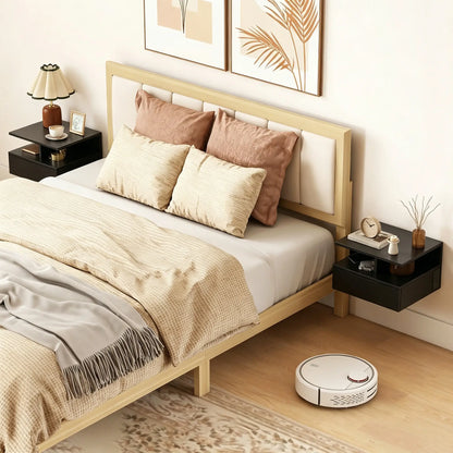 Floating Nightstand Set of 2, Wall Mounted Bedside Table with with Power Outlets, Drawer and Shelf, Black Bedside Tables at Gallery Canada