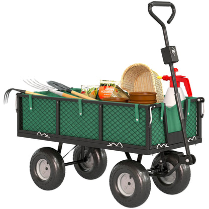 Steel Garden Cart, Removable Liner, Quick-Release Sides, 10" Wheels, 660lbs, Green Folding Garden Carts at Gallery Canada
