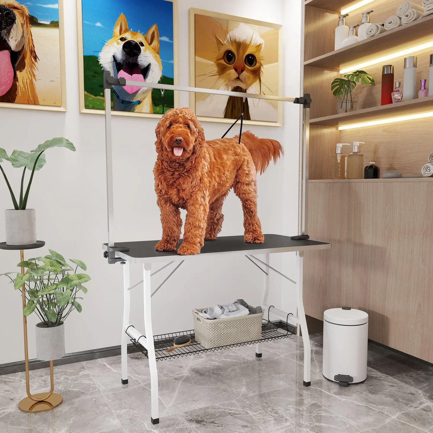 Foldable Dog Grooming Table, Adjustable Arms, Storage Shelf, 42" x 24" x 61", Black Dog Grooming Tables at Gallery Canada