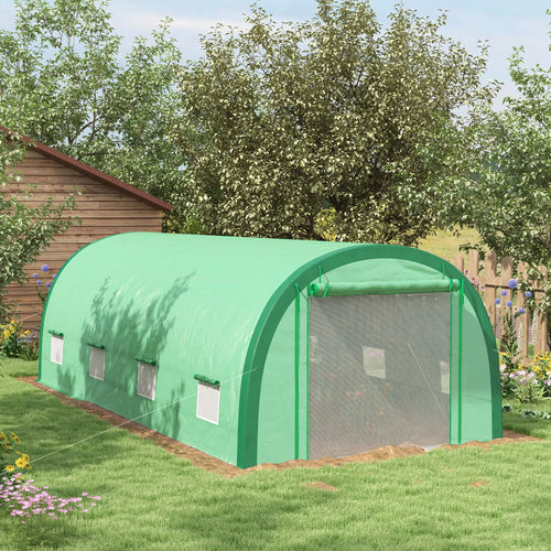 19.5' x 10' x 6.5' Tunnel Greenhouse, Mesh Door, Windows, Green