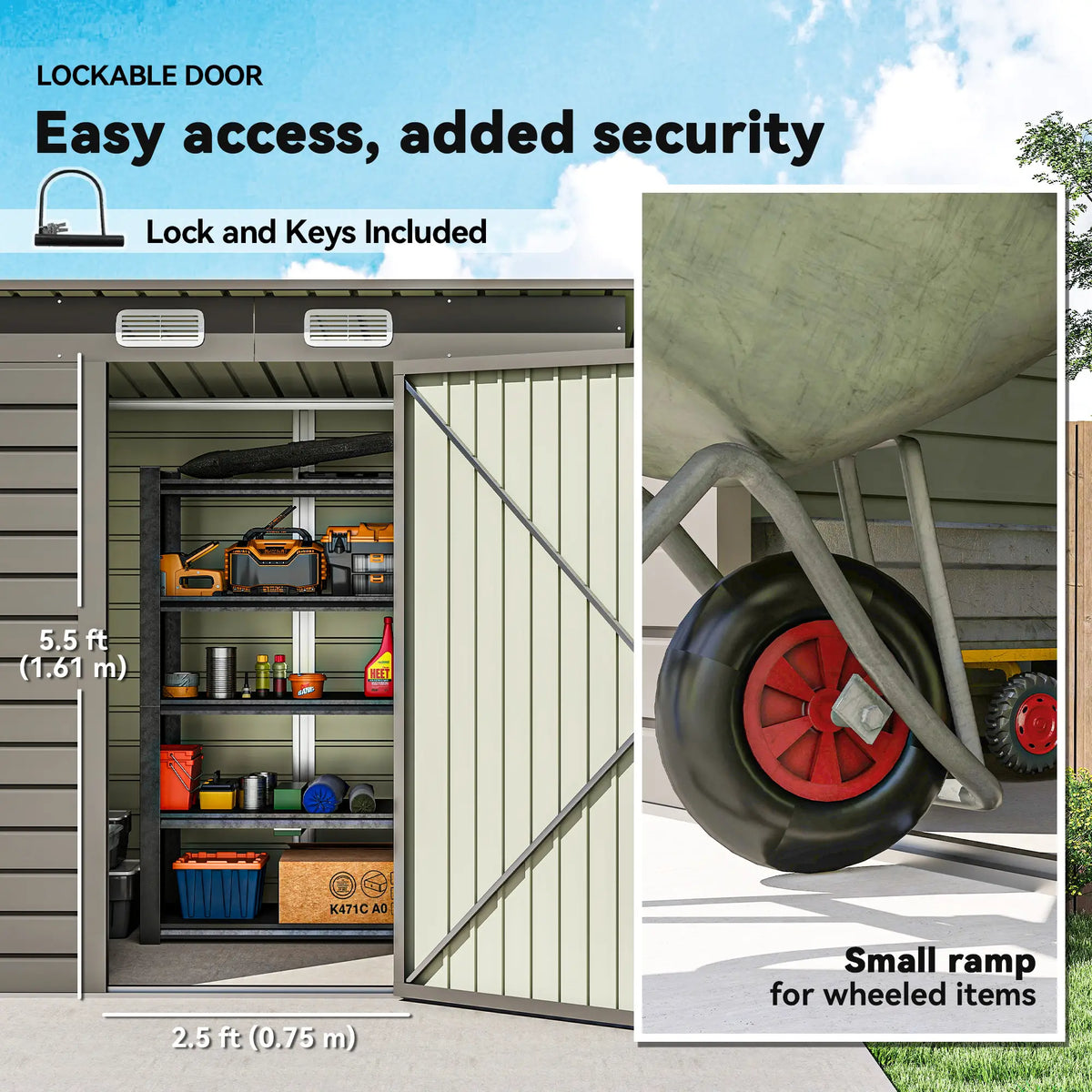 6 x 4FT Galvanized Metal Garden Shed, Double Doors, 2 Vents, Light Grey Sheds at Gallery Canada