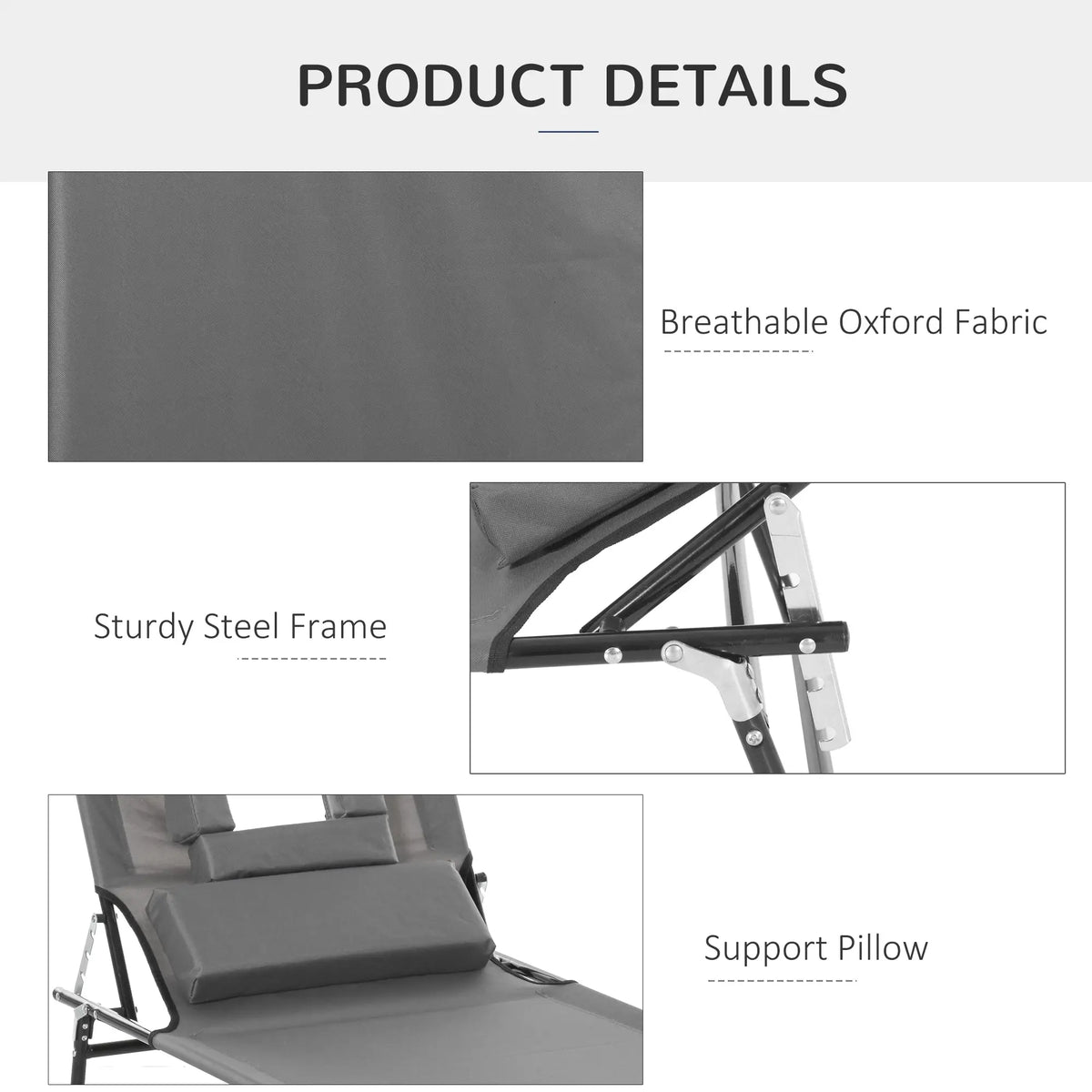 Adjustable Outdoor Lounge Chair, Folding Chaise with Face Hole, Grey Lounger Chairs at Gallery Canada