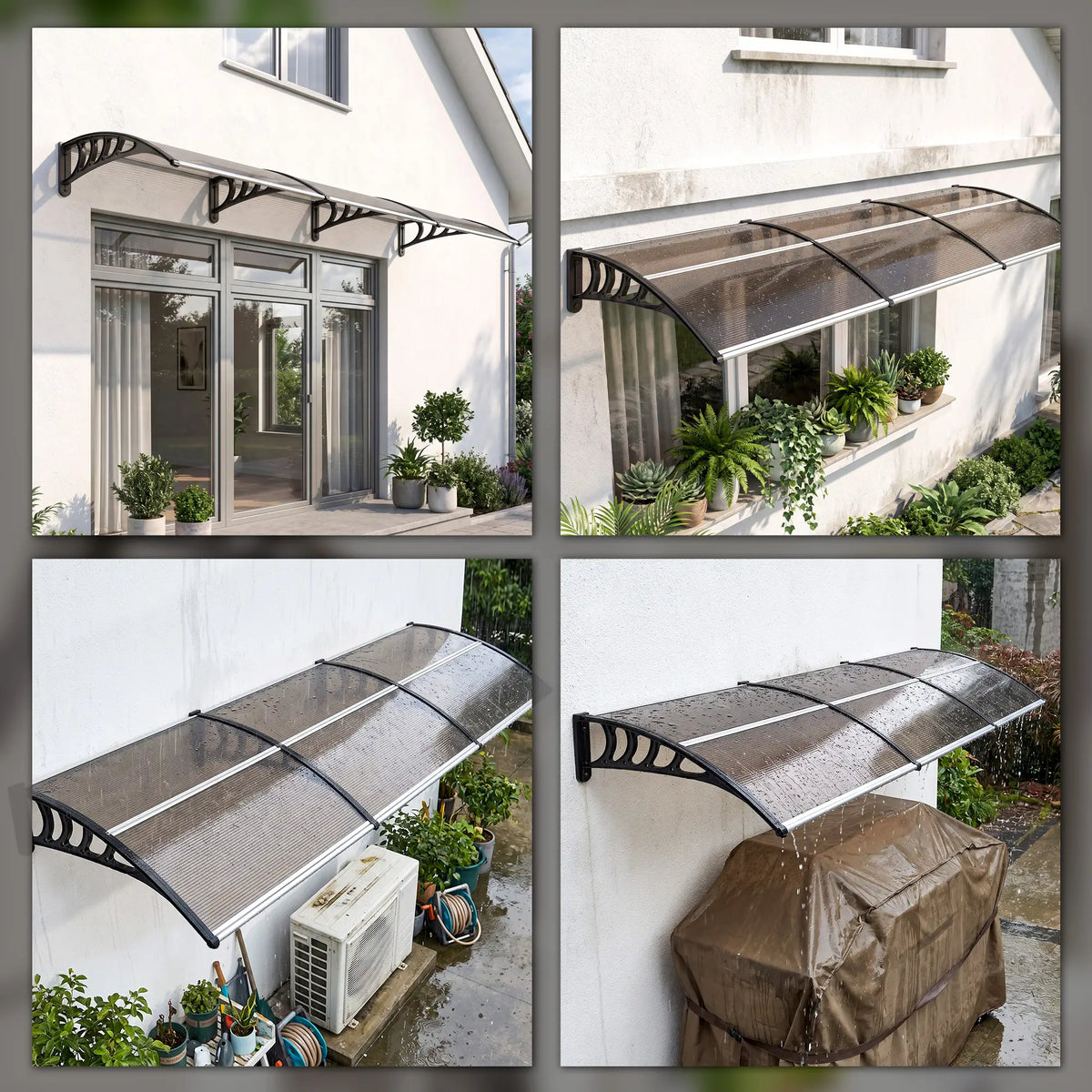 Awning Door Canopy, 119.3" x 37.8", Polycarbonate, UV Protection, Brown Door Awnings at Gallery Canada