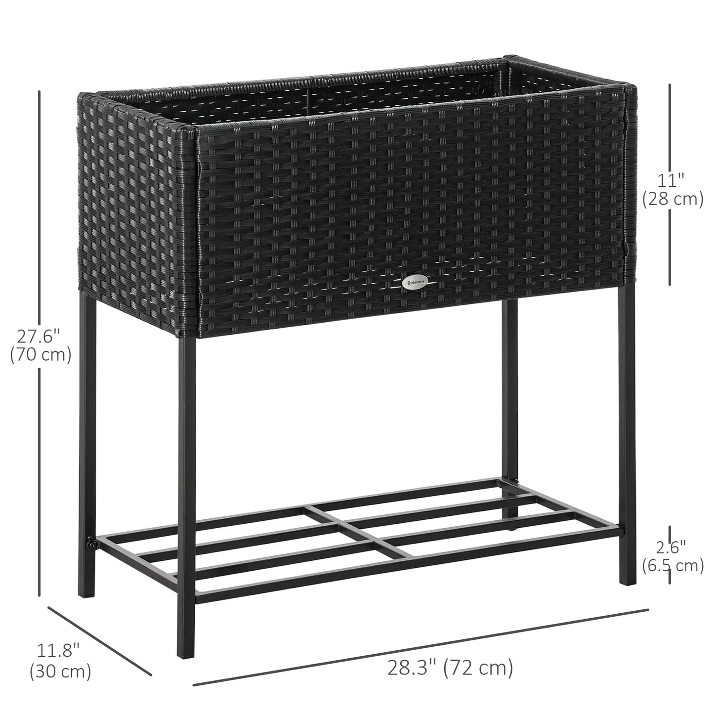 Rattan Raised Garden Box, Elevated Flower Bed with Storage, Black Plant Stands at Gallery Canada