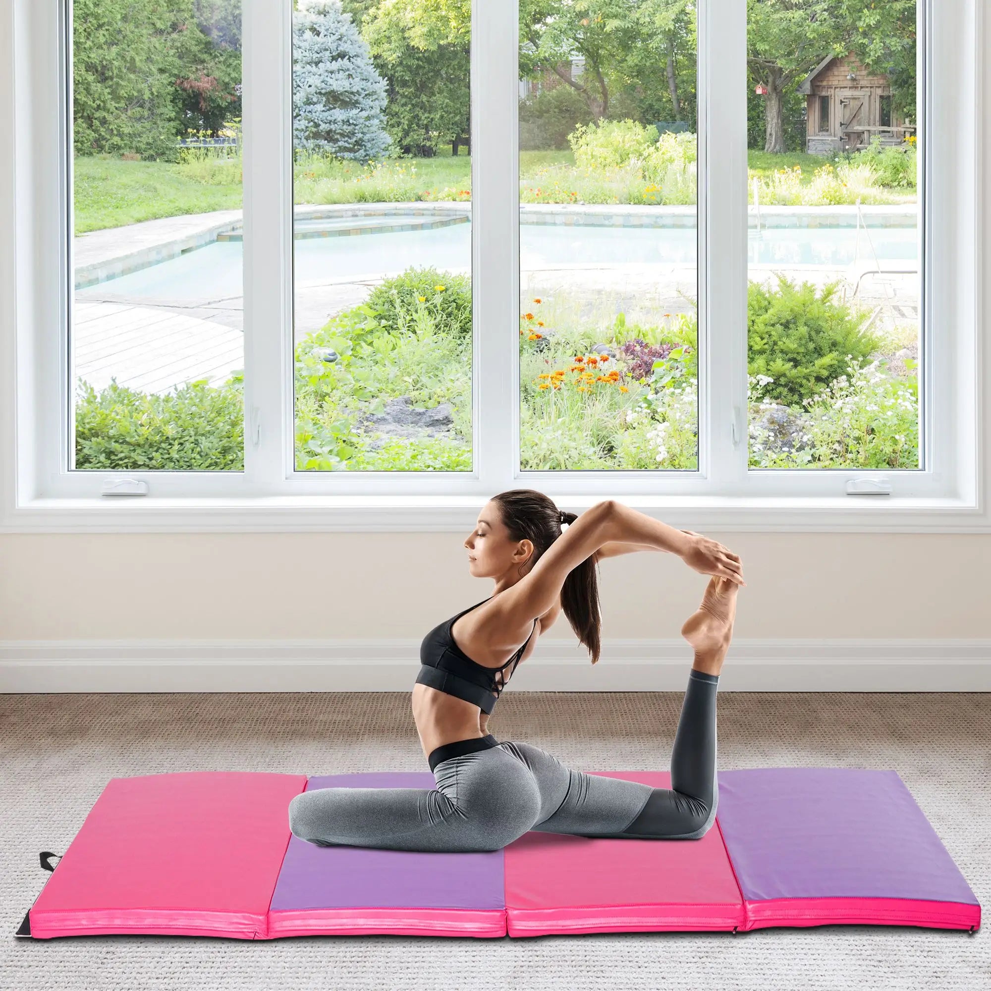 4'x10'x2'' Folding Tumbling Mat, Exercise Mat for Yoga, MMA, Pink and Purple Gymnastics Mats at Gallery Canada